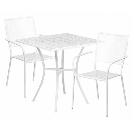 Flash Furniture 28" Square White Steel Patio Table with 2 Chairs CO-28SQ-02CHR2-WH-GG