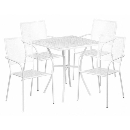 Flash Furniture 28 in Square Patio Table With 4 Chairs, White, Steel CO-28SQ-02CHR4-WH-GG