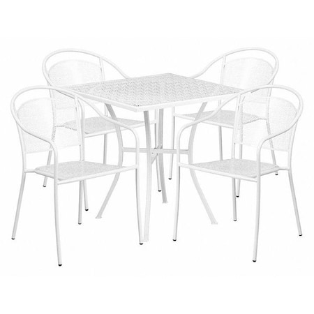 Flash Furniture 28" Square White Steel Patio Table with 4 Chairs CO-28SQ-03CHR4-WH-GG