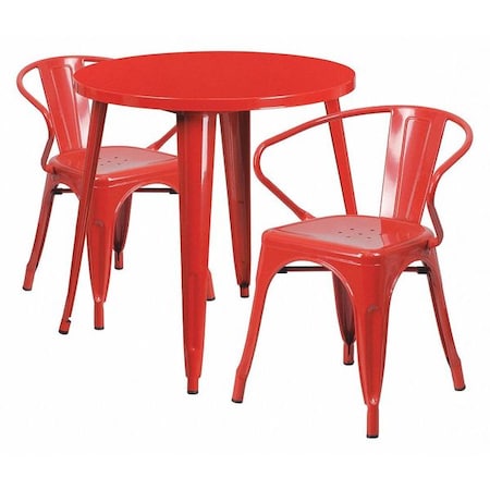 Flash Furniture Round 30" W, 30" L, 29.5" H, Metal Top, Red CH-51090TH-2-18ARM-RED-GG