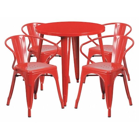 Flash Furniture Round 30" W, 30" L, 29.5" H, Metal Top, Red CH-51090TH-4-18ARM-RED-GG
