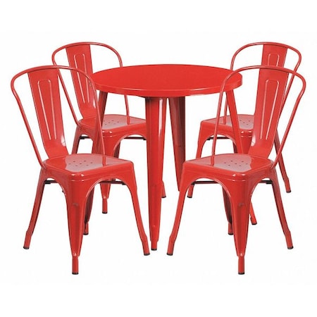 Flash Furniture Round 30" W, 30" L, 29.5" H, Metal Top, Red CH-51090TH-4-18CAFE-RED-GG