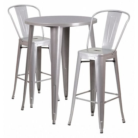 Flash Furniture Round 30" W, 30" L, 41" H, Metal, Grey CH-51090BH-2-30CAFE-SIL-GG