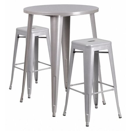 Flash Furniture Round 30" W, 30" L, 41" H, Metal, Grey CH-51090BH-2-30SQST-SIL-GG