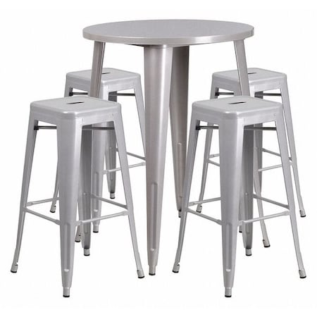 Flash Furniture Round 30" W, 30" L, 41" H, Metal, Grey CH-51090BH-4-30SQST-SIL-GG