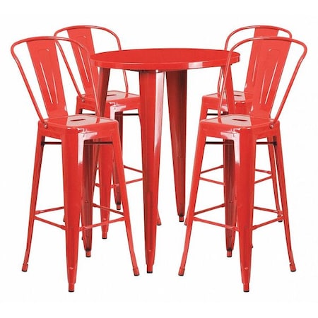 Flash Furniture Round 30" W, 30" L, 41" H, Metal, Red CH-51090BH-4-30CAFE-RED-GG