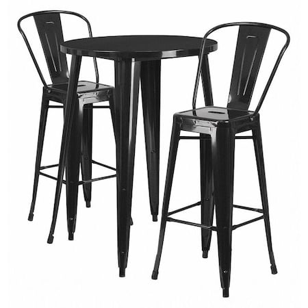 Flash Furniture Round 30" W, 30" L, 41" H, Metal, Black CH-51090BH-2-30CAFE-BK-GG