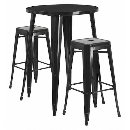 Flash Furniture Round 30" W, 30" L, 41" H, Metal, Black CH-51090BH-2-30SQST-BK-GG