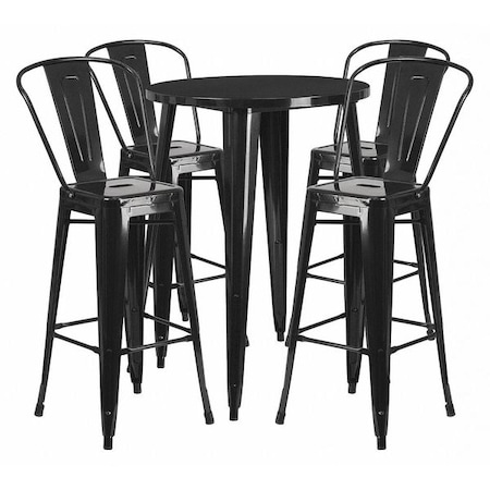 Flash Furniture Round Black Metal Bar Set, 30RD, 30" W, 30" L, 41" H, Metal, Black CH-51090BH-4-30CAFE-BK-GG