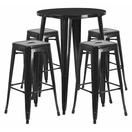 Flash Furniture Round Black Metal Bar Set, 30RD, 30" W, 30" L, 41" H, Metal, Black CH-51090BH-4-30SQST-BK-GG