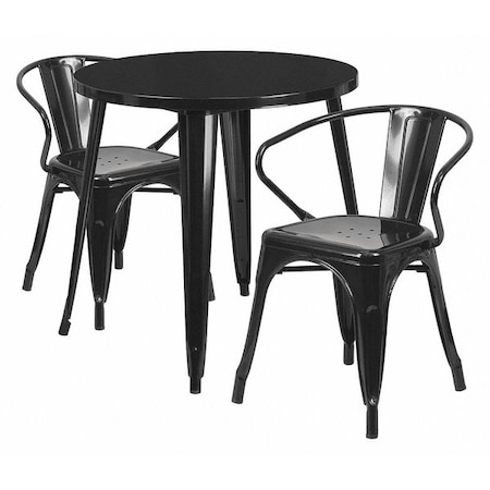 Flash Furniture Black Metal Set, 30RD CH-51090TH-2-18ARM-BK-GG