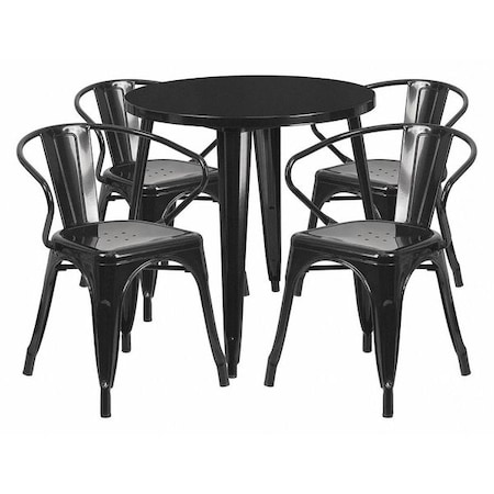 Flash Furniture Black Metal Set, 30RD CH-51090TH-4-18ARM-BK-GG