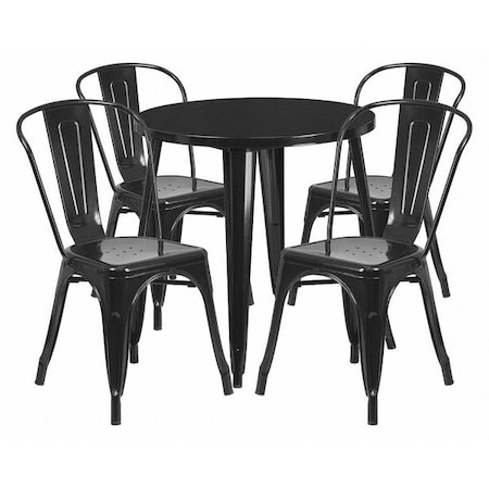 Flash Furniture Black Metal Set, 30RD CH-51090TH-4-18CAFE-BK-GG