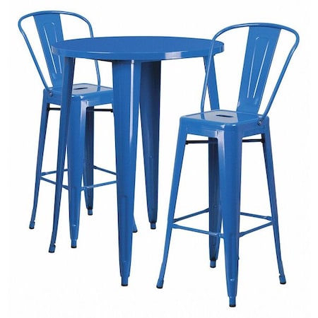 Flash Furniture Round 30" W, 30" L, 41" H, Metal, Blue CH-51090BH-2-30CAFE-BL-GG
