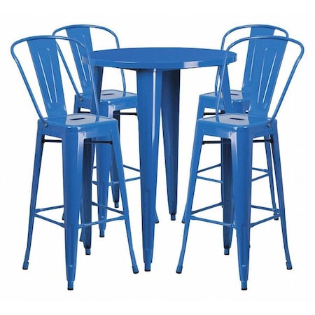 Flash Furniture Round 30" W, 30" L, 41" H, Metal, Blue CH-51090BH-4-30CAFE-BL-GG