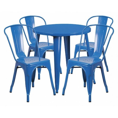 Flash Furniture Round 30" W, 30" L, 29.5" H, Metal Top, Blue CH-51090TH-4-18CAFE-BL-GG