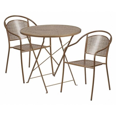 Flash Furniture 30" Round Gold Steel Folding Table w/ 2 Chairs CO-30RDF-03CHR2-GD-GG