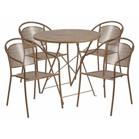 Flash Furniture 30" Round Gold Steel Folding Table w/ 4 Chairs CO-30RDF-03CHR4-GD-GG