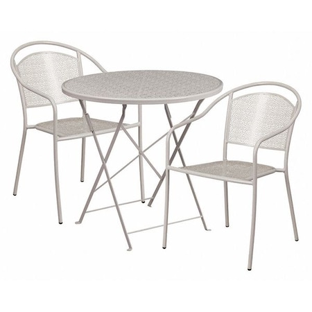 Flash Furniture 30" Round Lt Gray Steel Folding Table w/ 2 Chairs CO-30RDF-03CHR2-SIL-GG