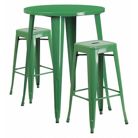 Flash Furniture Round 30" W, 30" L, 41" H, Metal, Green CH-51090BH-2-30SQST-GN-GG
