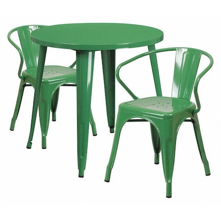 Flash Furniture Green Metal Set, 30RD CH-51090TH-2-18ARM-GN-GG