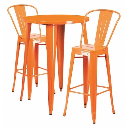 Flash Furniture Round 30" W, 30" L, 41" H, Metal, Orange CH-51090BH-2-30CAFE-OR-GG
