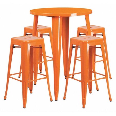 Flash Furniture Round 30" W, 30" L, 41" H, Metal, Orange CH-51090BH-4-30SQST-OR-GG