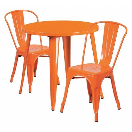 Flash Furniture Round Orange Metal Set, 30RD, 30" W, 30" L, 29.5" H, Metal Top, Orange CH-51090TH-2-18CAFE-OR-GG