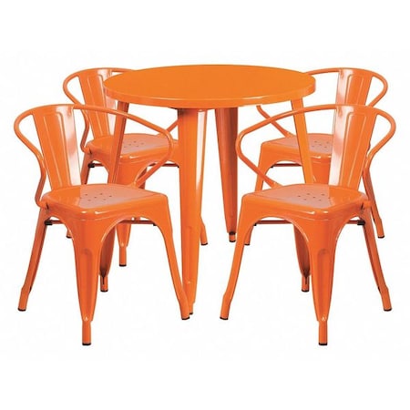 Flash Furniture Round 30" W, 30" L, 29.5" H, Metal Top, Orange CH-51090TH-4-18ARM-OR-GG