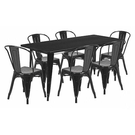 Flash Furniture Rectangle Black Metal Table Set, 31-1/2"X63", 31.5" W, 63" L, 29.5" H, Metal, Black ET-CT005-6-30-BK-GG