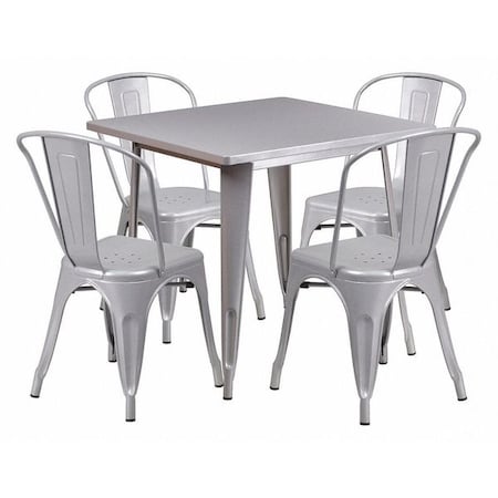 Flash Furniture Square Silver Metal Table Set, 31.5SQ, 31.5" W, 31.5" L, 29.5" H, Metal, Grey ET-CT002-4-30-SIL-GG