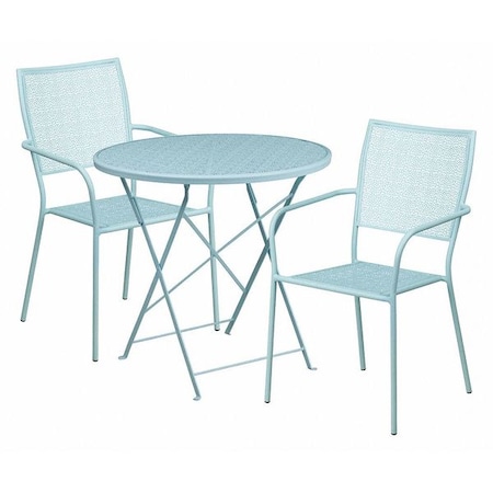 Flash Furniture 30" Round Sky Blue Steel Folding Table w/ 2 Chairs CO-30RDF-02CHR2-SKY-GG