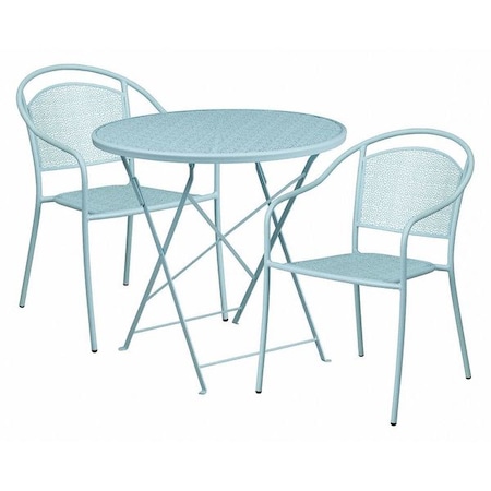 Flash Furniture 30" Round Sky Blue Steel Folding Table w/ 2 Chairs CO-30RDF-03CHR2-SKY-GG