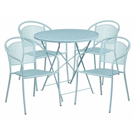 Flash Furniture 30" Round Sky Blue Steel Folding Table w/ 4 Chairs CO-30RDF-03CHR4-SKY-GG