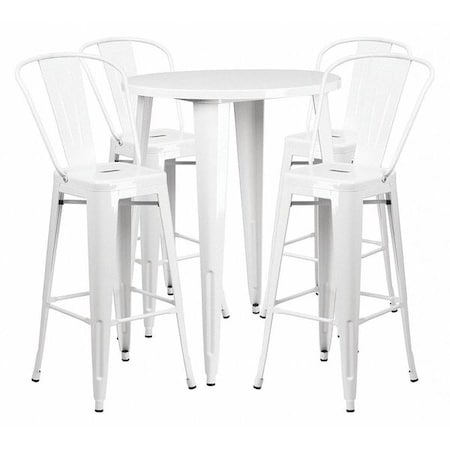 Flash Furniture Round 30" W, 30" L, 41" H, Metal, White CH-51090BH-4-30CAFE-WH-GG
