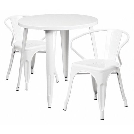 Flash Furniture Round 30" W, 30" L, 29.5" H, Metal Top, White CH-51090TH-2-18ARM-WH-GG