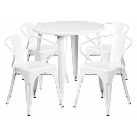 Flash Furniture Round 30" W, 30" L, 29.5" H, Metal Top, White CH-51090TH-4-18ARM-WH-GG