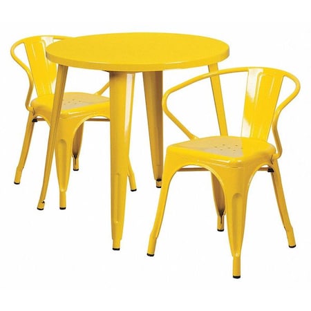 Flash Furniture Round 30" W, 30" L, 29.5" H, Metal Top, Yellow CH-51090TH-2-18ARM-YL-GG