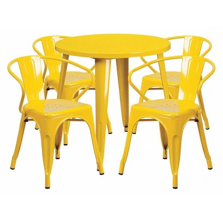 Flash Furniture Round 30" W, 30" L, 29.5" H, Metal Top, Yellow CH-51090TH-4-18ARM-YL-GG
