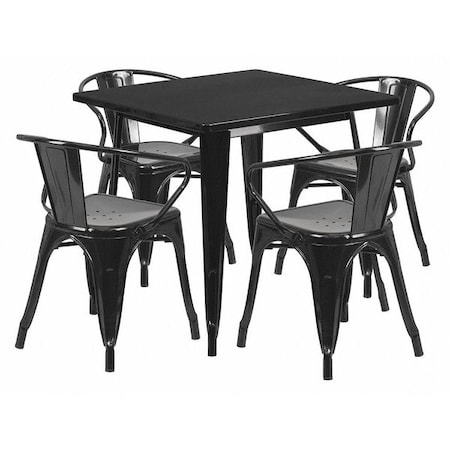 Flash Furniture Square Black Metal Table Set, 31.5SQ, 31.5" W, 31.5" L, 29.5" H, Metal, Black ET-CT002-4-70-BK-GG