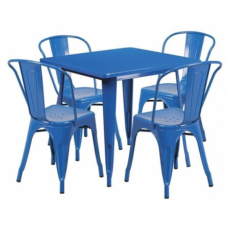 Flash Furniture Square Blue Metal Table Set, 31.5SQ, 31.5" W, 31.5" L, 29.5" H, Metal, Blue ET-CT002-4-30-BL-GG