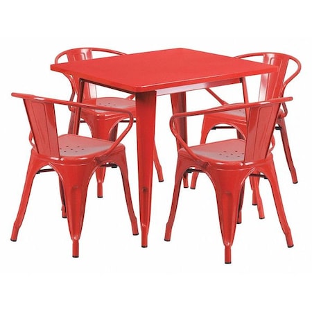 Flash Furniture Square 31.5" W, 31.5" L, 29.5" H, Metal, Red ET-CT002-4-70-RED-GG