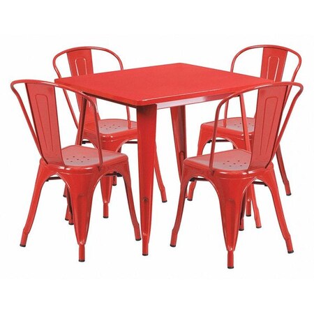 Flash Furniture Square 31.5" W, 31.5" L, 29.5" H, Metal, Red ET-CT002-4-30-RED-GG
