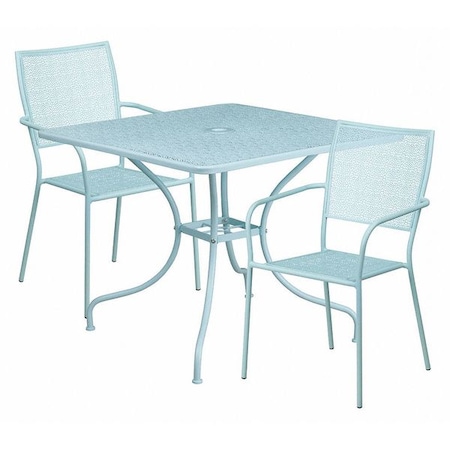 Flash Furniture 35.5" SQ Sky Blue Steel Table w/ 2 Chairs CO-35SQ-02CHR2-SKY-GG