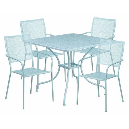 Flash Furniture 35.5" SQ Sky Blue Steel Table w/ 4 Chairs CO-35SQ-02CHR4-SKY-GG