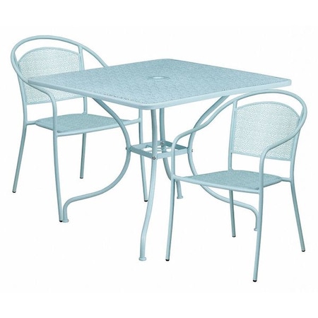 Flash Furniture 35.5" SQ Sky Blue Steel Table w/ 2 Chairs CO-35SQ-03CHR2-SKY-GG
