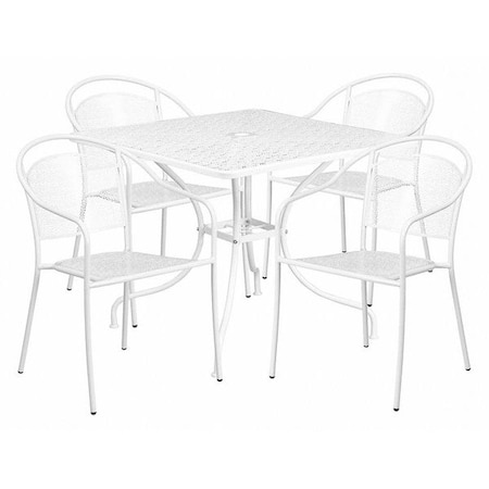 Flash Furniture 35.5" Square White Steel Table w/ 4 Chairs CO-35SQ-03CHR4-WH-GG