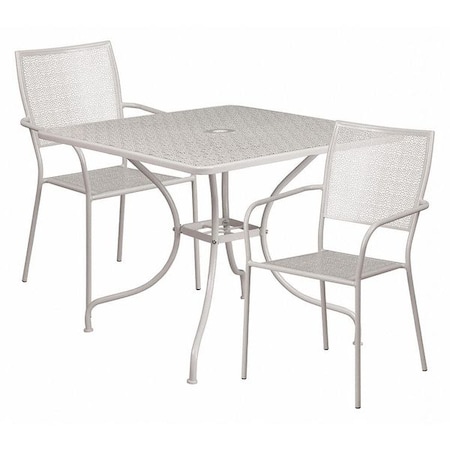 Flash Furniture 35.5" Square Lt Gray Steel Table w/2 Chairs CO-35SQ-02CHR2-SIL-GG