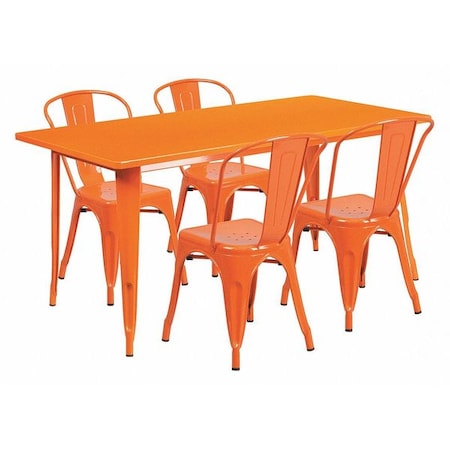 Flash Furniture Rectangle Orange Metal Table Set, 31-1/2"X63", 31.5" W, 63" L, 29.5" H, Metal, Orange ET-CT005-4-30-OR-GG