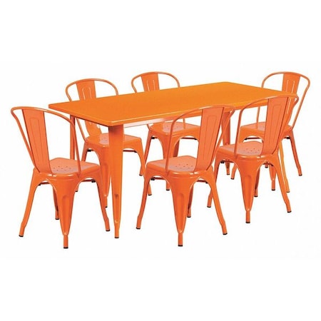 Flash Furniture Rectangle 31.5" W, 63" L, 29.5" H, Metal, Orange ET-CT005-6-30-OR-GG